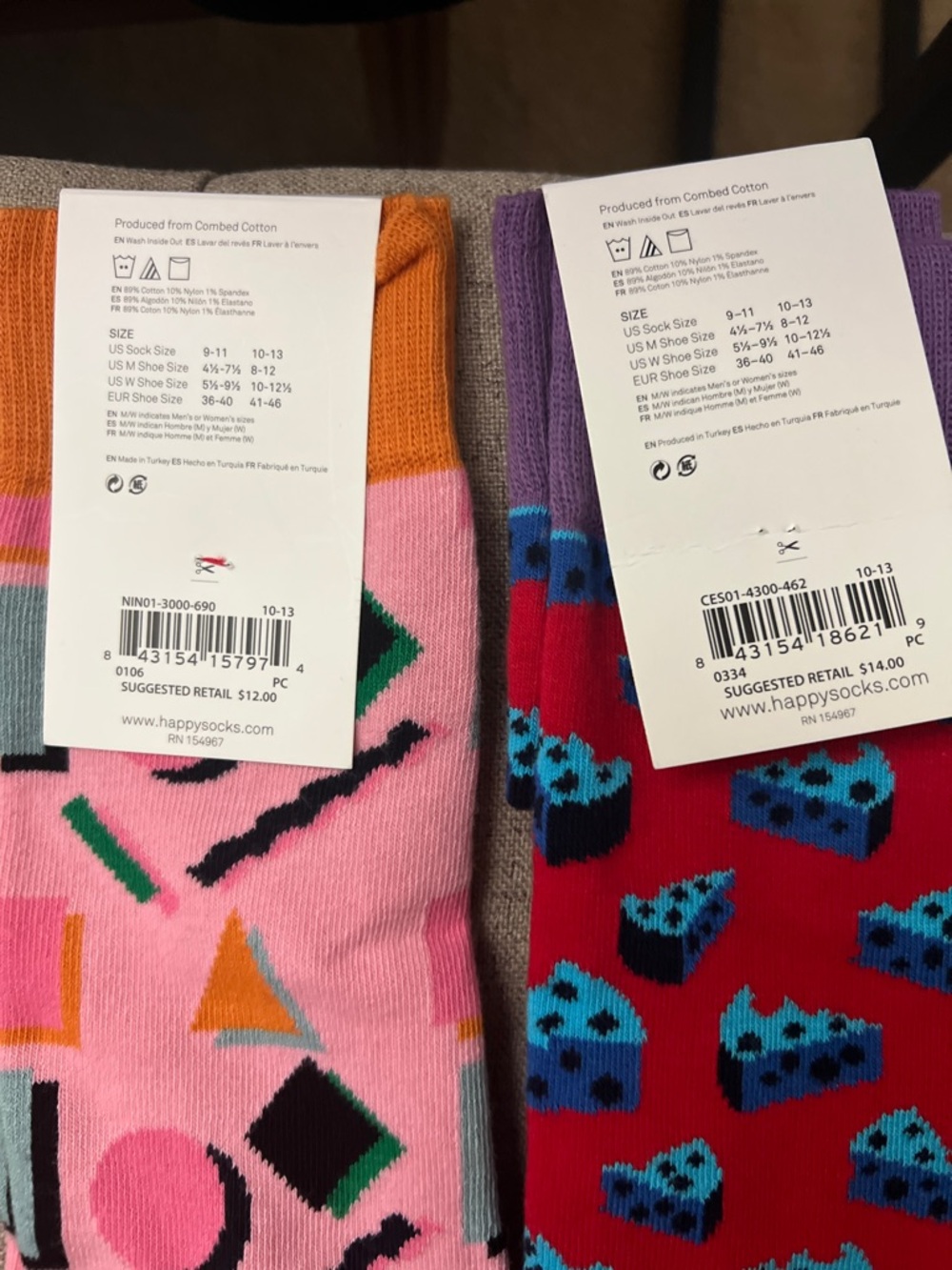 NWT Happy Socks - Pink 90s Geo & Blue Cheese Pattern - Set of 2 - Picture 3 of 3